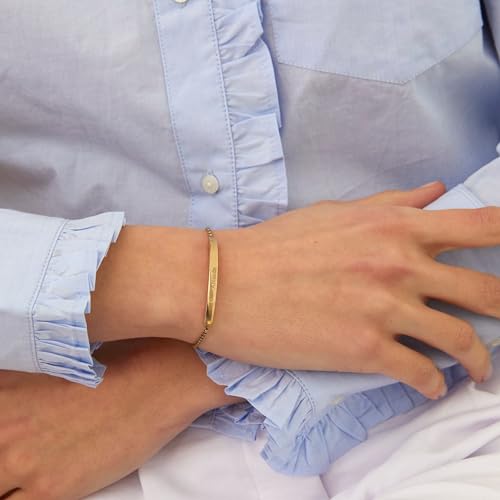 EVE'S ADDICTION Women's Engravable Name Bar Gold Bolo Adjustable Beaded Bracelet, 10" long - Custom Engraved Name Bracelet - Friendship Bracelets - Personalized Gift for Her - Gifts for Mom2