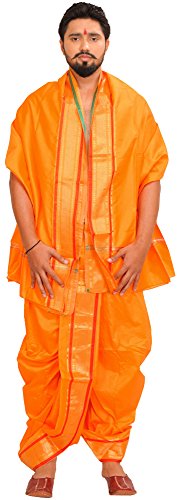 Ready to Wear Dhoti and Veshti Set with Woven Golden Border - Poly Silk product thumbnail 10