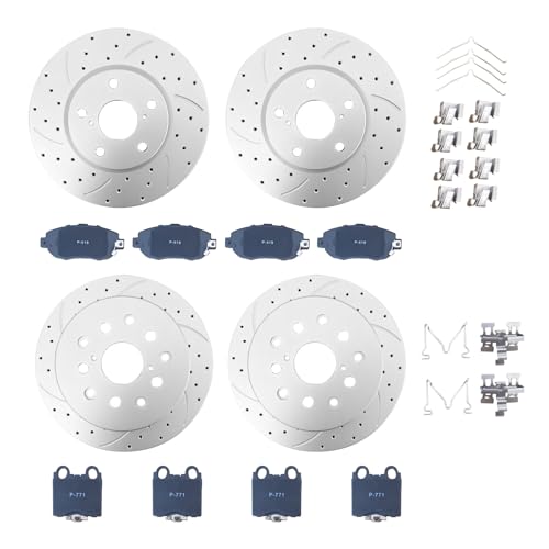 Front & Rear Brake Kit,Brake Pads and Rotors Kit Compatible with Lexus GS300 GS400 GS430 IS300 SC430,with Ceramic Brakes Pads Replacement for Car,Drilled & Slotted Brake Rotors