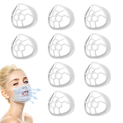 QLV Mask Brackets - 10-Pack Silicone Face Mask Bracket Set for Comfortable Mask Wearing - Strong Plastic 3D Mask Internal Insert Support Frame - Washable, Recyclable Mask Breathing Spacer Guard Set