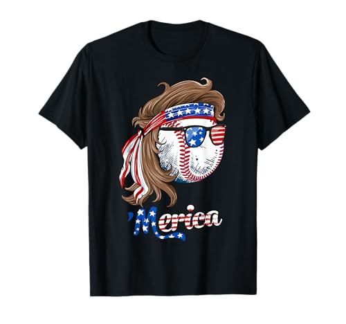 Baseball Mullet 4th of July American Flag T-Shirt