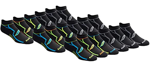 Saucony Men's Multi-pack Bolt Performance Comfort Fit No-show Running Socks, Black (18 Pairs), L UK