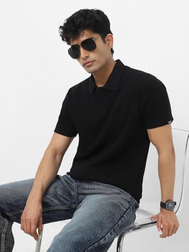 Image of Urbano Fashion Men's Textured Regular Fit Half Sleeve Cotton Polo T-Shirt