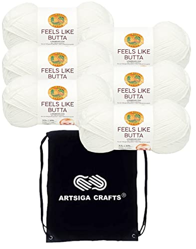 Image of Lion Brand Yarn Feels Like Butta 215-100 White | 6 Skeins, Same Dye Lot, Project Bag, CYC #4 Worsted, 100% Polyester, Ideal for Crochet, Knitting Baby Blankets, Amigurumi