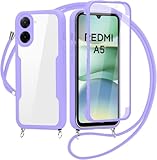 FERLAN Funda para Infinix Hot 70 4G con Cuerda, Carcasa Transparente Silicona Colgar Collar Correa de Cuello Cadena Cordón para Infinix Hot 70 4G Fundas,Morado