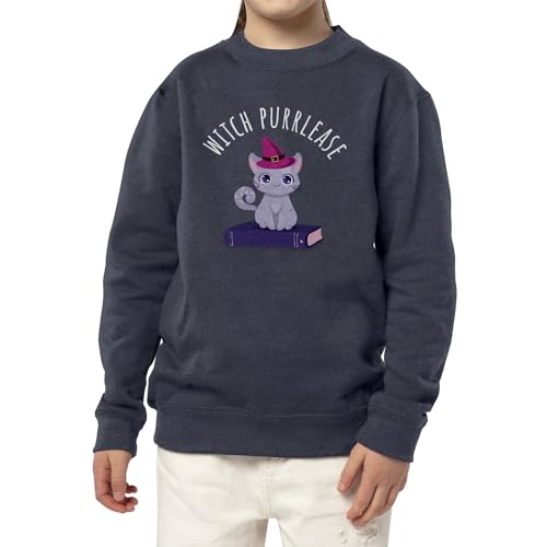 Sweatshirt enfant sorcière et chat ronron d'Halloween en coton doux