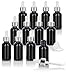JUVITUS 1 oz Black Glass Luxury Boston Round Bottle with Silver Dropper (12 Pack) + Funnel BPA Free Refillable Empty Storage Containers
