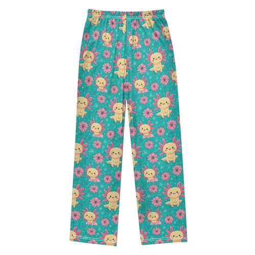 ALAZA Axolotl Flower Blossom Blue Pajama Lounge Pants Long Sleep Pajama Bottoms with Pockets2