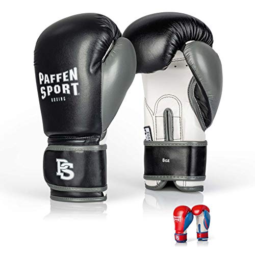 Paffen Sport «Kids» Kinder-Boxhandschuhe für das Training im Boxen, Kickboxen, Muay Thai, K1 und Anderen Kampfsportarten (Schwarz/Weiß/Grau, 6UZ)