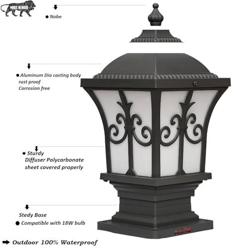 Image of Azurite Outdoor Aluminium dai Casting Piller gate lamp Waterproof Unbreakable B-22 Holder, Exterior Beautiful Grey Outdoor Boundary gate lamp(Include Bulb) Pack of 1