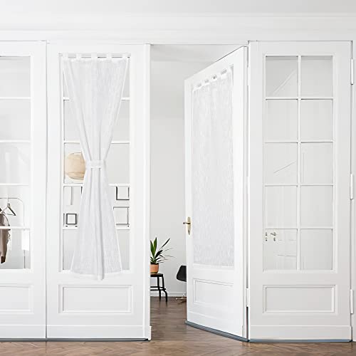 PONY DANCE Cortinas Puertas 2 Piezas Cortinas Blancas Translucidas con Trabillas Cortinas con Aspecto de Lino Cortinas de Salon Modernas, 60x240 cm, Blanco