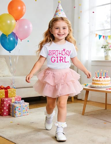 Image of Birthday Girl Shirt Toddler Baby Girls Birthday Outfit Cotton T-Shirt Size 2-10 Years