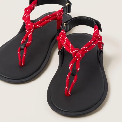 Image of ZJGZF Rope Flip Flop Sandals for Women Thong Sandals Adjustable T Straps Comfortable Soft Flat Sandals