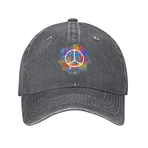 VunKo Gorra de béisbol para hombre, diseño de símbolo hippie de la paz, ajustable, lavada, de mezclilla lavada, para hombre, Hippie Symbol Peace Deep Heather, talla única