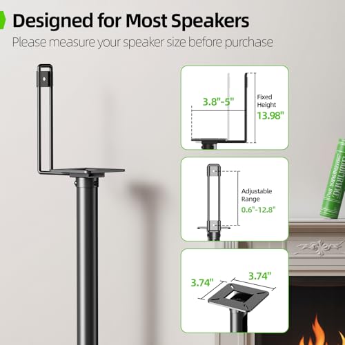 Image of USX MOUNT Bookshelf Speaker Stands Pair, Height Adjustable Extends 32-42 inch for Rear Surround Sound Speakers, Floor Satellite Speaker Stands for Vizio Bose Sony JBL Klipsch Polk, Max Load 11 lbs