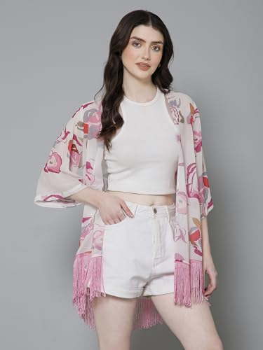 Image of PURYS Floral Print Shrug for Women | Lightweight Georgette Kimono| Versatile Casual Shrug for Layering and Summer Fashion