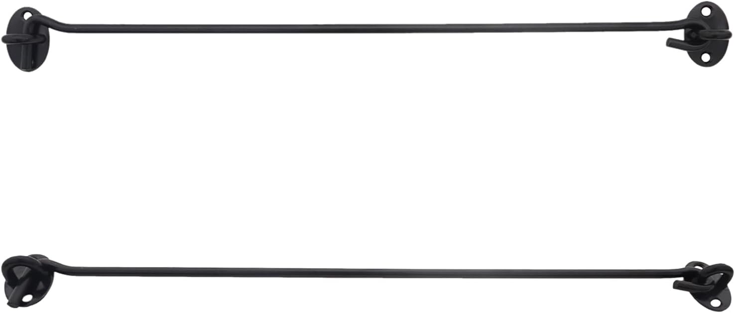 2PCS 16 Inch Stainless Steel Barn Door Hook and Eye Latch Black, Long Privacy Cabin Door Swivel Window Hook, Heavy Duty Gate Latch Holder Easy Lock- for Sliding Door, Garage, Shed, Window