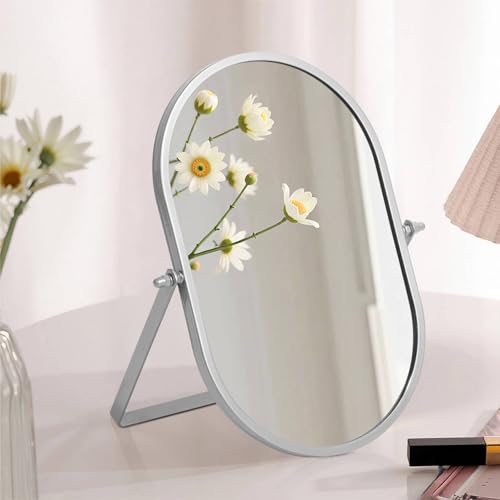 Espejo para maquillaje ovalado de escritorio con base metálica