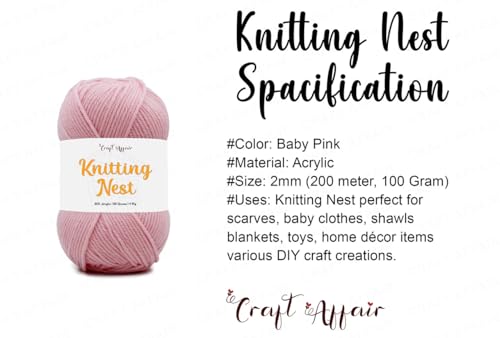 Image of Craft Affair | Knitting Nest Acrylic Yarn (200 Meter, 100 Grams, 2mm) / Woolen Yarn /Acrylic Yarn for Knitting and Crocheting - Baby Pink