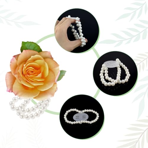10 Pieces Pearl Corsage Wristlet Bracelet Elastic Wrist Corsages Bands for Wedding Prom Pearl Corsage Bracelet DIY Corsages Accessories for Bride Shower Party Stretch Wristband for Hand Flower (White)4