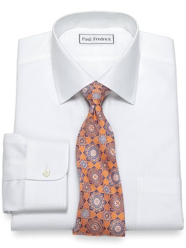 Paul Fredrick Men's Slim Fit Non-Iron Cotton Twill Spread Collar Dress Shirt