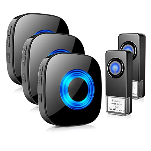 Wireless Doorbell, PHYSEN Door bell Chimes with Mute Mode, 58 Ringtones&5 Volume Levels, Operating at 1300-ft Range, LED Strobe, 2 Transmitters+3 Receivers Waterproof Doorbell Kit for Home/Classroom
