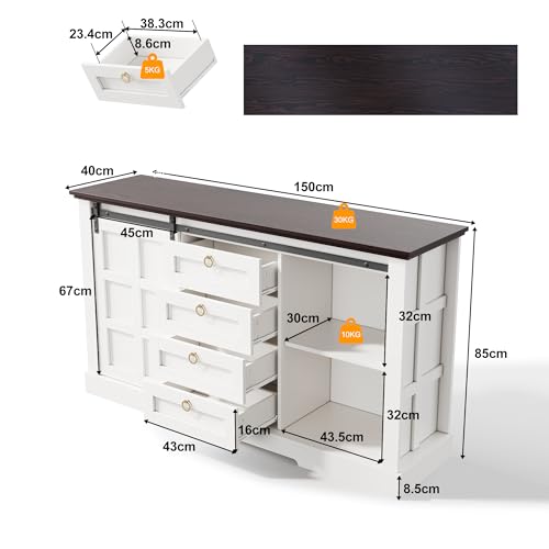 Cómoda blanca HAINEW HD26063003 de 2 puertas correderas y 4 cajones para dormitorio 4