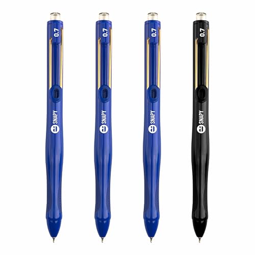 Image of Anupam Snapy Roller Gel Pen 0.7 mm, Waterproof Smooth Quick-Dry Dark Ink, Comfortable Grip Exam & Office Pen, Refillable (3 Blue Body BlueInk, 1 Black Body BlackInk)