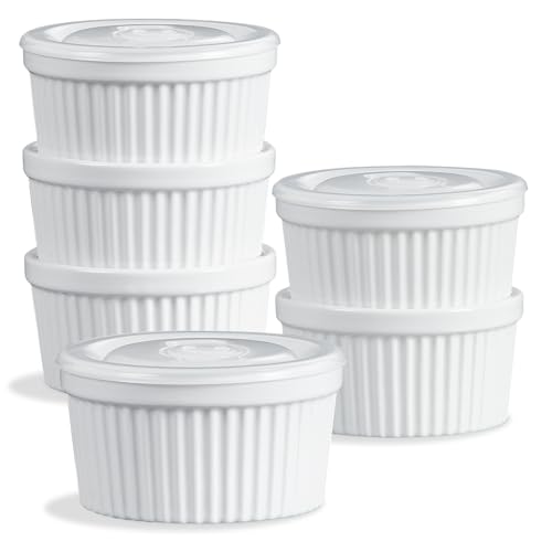 ONEMORE Ramekins in ceramica – 226,8 g, set di 6 pezzi – Forno e forno sicuro Ramekins con coperchio