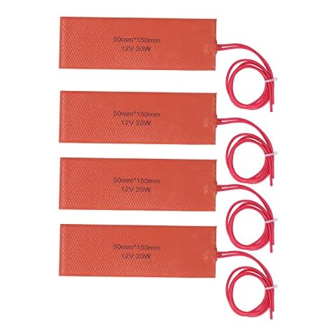 12V 20W Silikon Heizkissen 4 Stück,120-150°C Temperaturbereich Schnelle Erwärmung 50x150mm Flexible Heizmatte Silikon Heizmatte für Industrieanlagenrohre Cover