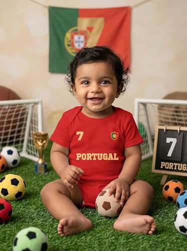 Image of Zeezeezoo Portugal Football Jersey for New Born Baby - 100% Cotton Bodysuit | 0-3, 3-6 & 6-12 Months Sizes