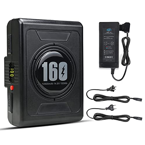 REYTRIC 155Wh(10500mAh) Gold Mount Battery with D-tap Charger and D-Tap Output Cable for DSLR Camera Camcorder Broadcast LED Light Replacement Brick