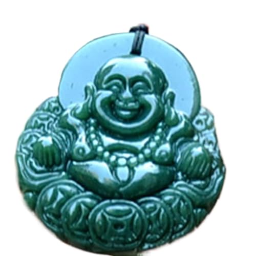 Colgante de jade verde con Buda sonriente y collar con amuleto Feng Shui místico