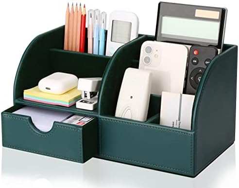 KINGFOM PU Leather Office Desk Organiser Tidy Pen Pencil Pots Holder Stationery Storage Box Desk Accessories Brown