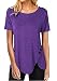 WDYHSNL Primavera ed Estate Orlo da Donna Bottoni Irregolari Maniche Corte Girocollo Largo T-Shirt di Grandi Dimensioni Tinta Unita Top Casual