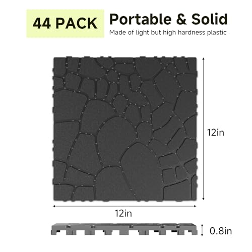 Rovibek 44 PCS Interlocking Deck Tiles, 12\" X 12\" Plastic Deck Tiles Outdoor Waterproof, All Weather Patio Tiles for Balcony Backyard Poolside Porch, Pavers for Outside Walkway, Pebble Gray - Thumbnail 2