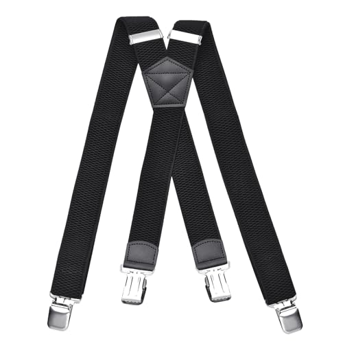 DonDon Bretelles Homme larges - Bretelles noires extra-fortes pour Pantalon de Travail, Costume Large - Clips mousqueton Robustes pour Pantalon en forme de Y ou de X