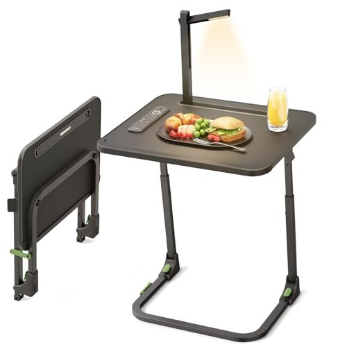 Image of SAIJI Easy Folding TV Tray Table with Led Lamp, Foldable TV Dinner Tray | No Assembly Required Height & Tilt Adjustable Sturdy TV Tables for Eating, Working on Couch & Bed, Living Room Laptop Desk