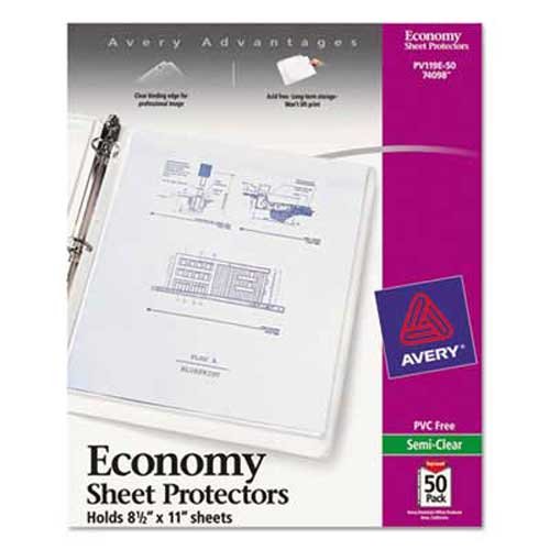 Avery top-load Sheet Protector, Economy gauge, Letter, semi-clear, 50/Box