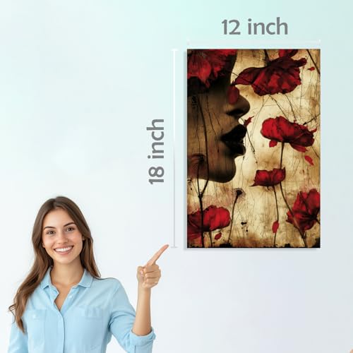 Image of SiddArtify Red - Gold Floral Women Portraits Art Print Set - Sticker - 12x18 Inch - Pack of 6 Wall Room Decoration art Poster Prints