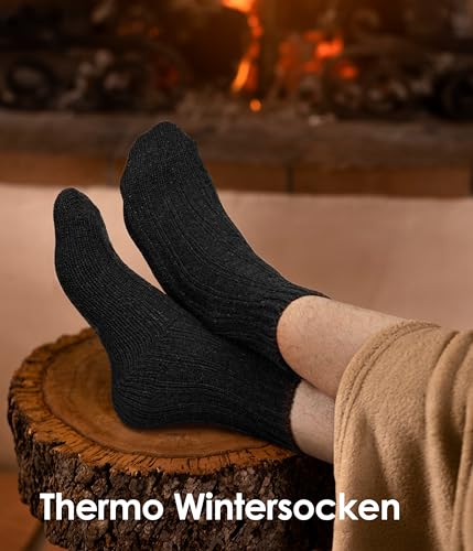 FORVEVO 4 Paar Alpaka Socken Damen 39-42, Wollsocken Herren, Warme Wintersocken mit Alpakawolle, Thermo Flauschig Stricksocken für Alltäglich, Wandern, Trekking(Schwarz)