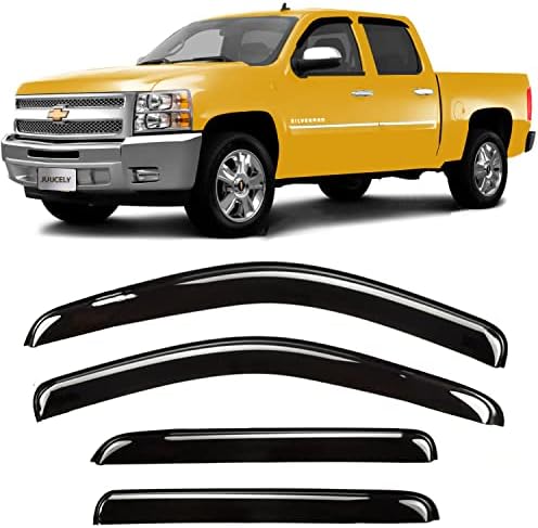 Side Window Visors Vent Guard Shade for 07-13 Chevy Silverado & GMC Sierra 1500, 07-14 Silverado & Sierra 2500HD 3500HD Crew Cab Pickup Wind Deflectors Sun Rain Guards Smoke, 4pcs