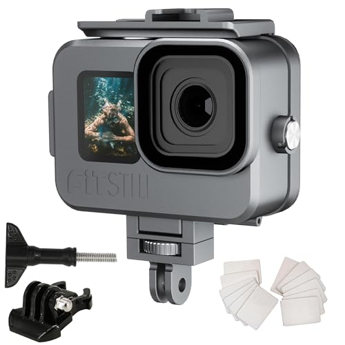 FitStill-263FT80M-Aluminum-Alloy-Waterproof-Case-for-Go-Pro-Hero12Hero11Hero10-Hero9-Blackwith-2-Cold-Shoe-Protective-Underwater-with-Bracket-Action-Camera-Accessories