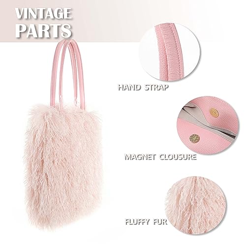Image of Women's Fuzzy Tote Bag Curly Handbag Furry Shoulder Bag Large Plush Top Handle Purses Winter