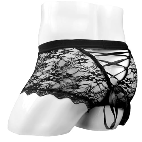 Men's Lace Boxers - Sexy Low Rise Mesh Underwear for Men with Lace Back Tie Mens Underpanties3