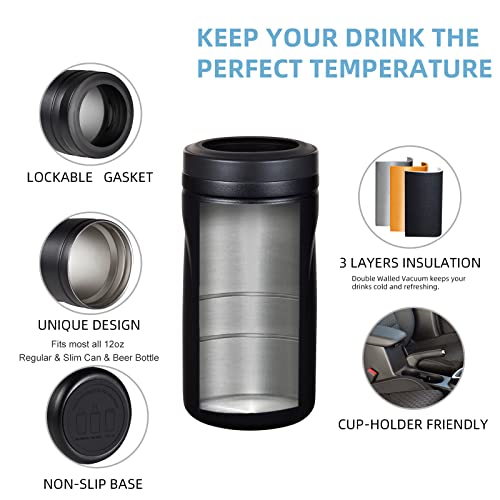 Coktik 5 In 1 Insulated Can Cooler, Doublae Wall Slim Can Cooler For 12 Oz Regular Or Slim Cans & Beer Bottle (Black) #TOP3