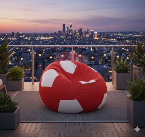 Image of Couchette Kids Football Bean Bag, Small Bean Bag for Kids, Red and White (Without Fillers)
