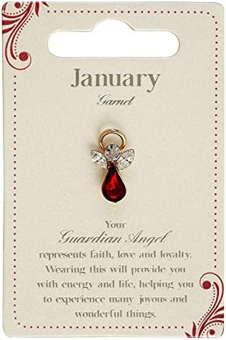 Guardian Angel Brooch, January Birthstone, Angel Badge with Garnet Red Gemstone, Gift for Women & Men, Lapel Pins-Golden-One Size-Unisex, Silver