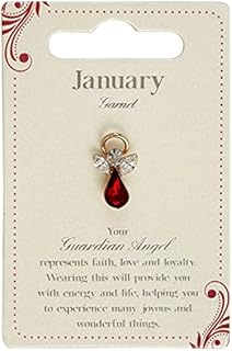 Guardian Angel Brooch, January Birthstone, Angel Badge with Garnet Red Gemstone, Gift for Women & Men, Lapel Pins-Golden-One Size-Unisex, Silver