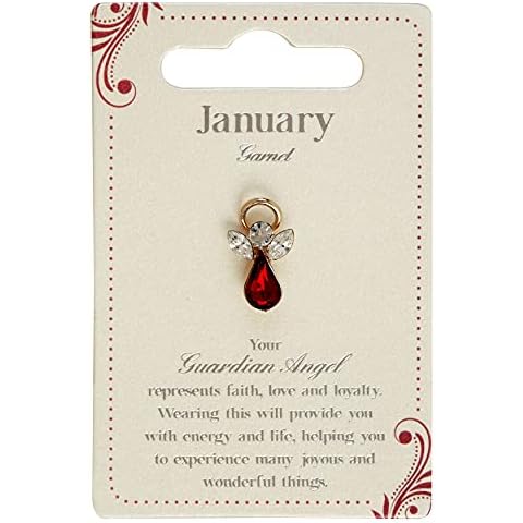 Guardian Angel Brooch, January Birthstone, Angel Badge with Garnet Red Gemstone, Gift for Women & Men, Lapel Pins-Golden-One Size-Unisex, Silver Cover